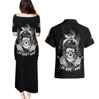 I Do What I Want Skull Black And White Couples Matching Puletasi Dress and Hawaiian Shirt - Wonder Print Shop