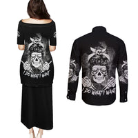 I Do What I Want Skull Black And White Couples Matching Puletasi Dress and Long Sleeve Button Shirt - Wonder Print Shop