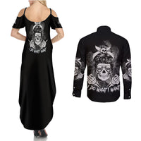 I Do What I Want Skull Black And White Couples Matching Summer Maxi Dress and Long Sleeve Button Shirt - Wonder Print Shop