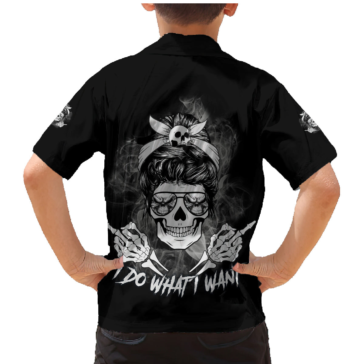 I Do What I Want Skull Black And White Family Matching Mermaid Dress and Hawaiian Shirt - Wonder Print Shop