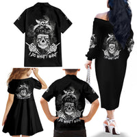 I Do What I Want Skull Black And White Family Matching Off Shoulder Long Sleeve Dress and Hawaiian Shirt - Wonder Print Shop