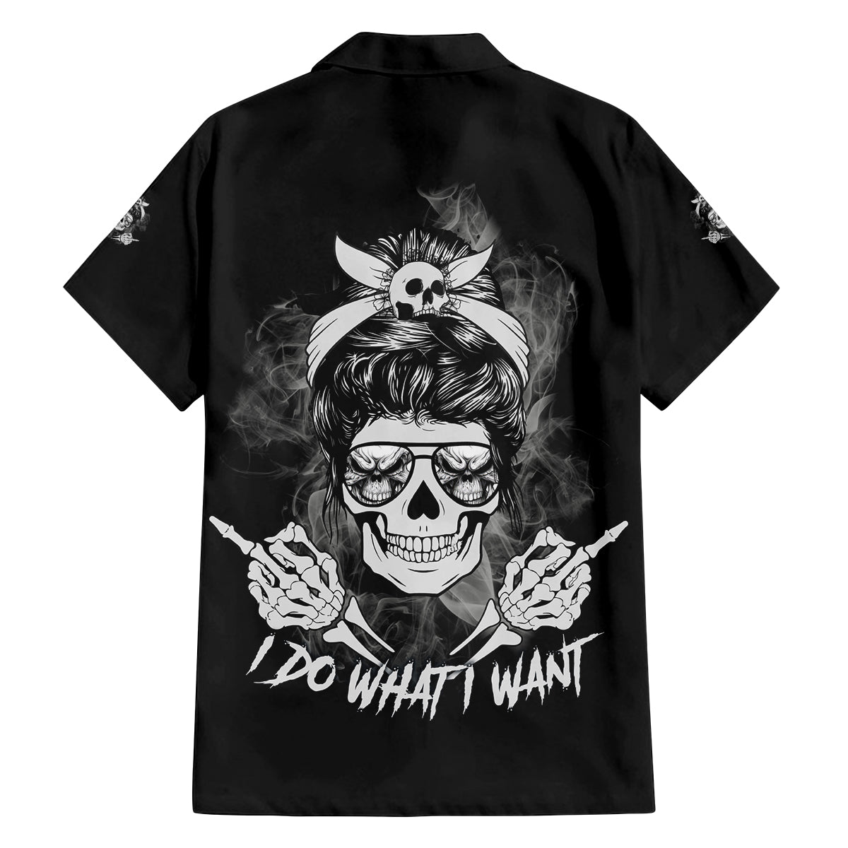 I Do What I Want Skull Black And White Family Matching Off Shoulder Long Sleeve Dress and Hawaiian Shirt - Wonder Print Shop