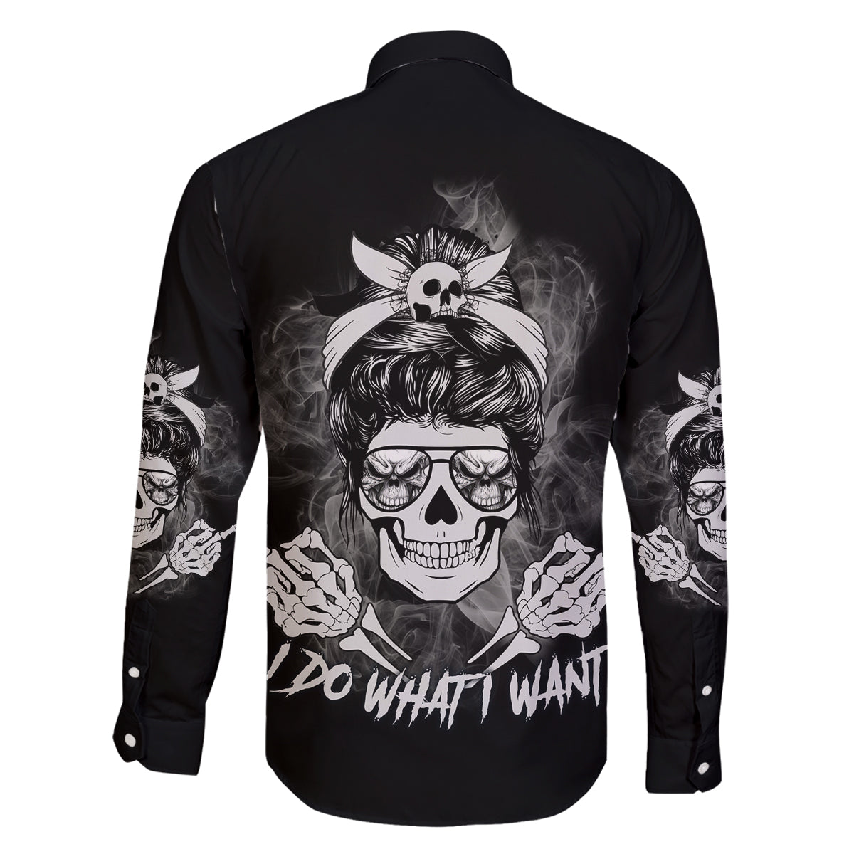 I Do What I Want Skull Black And White Family Matching Off Shoulder Maxi Dress and Hawaiian Shirt - Wonder Print Shop