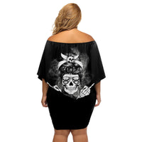 I Do What I Want Skull Black And White Family Matching Off Shoulder Short Dress and Hawaiian Shirt - Wonder Print Shop