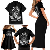 I Do What I Want Skull Black And White Family Matching Short Sleeve Bodycon Dress and Hawaiian Shirt - Wonder Print Shop