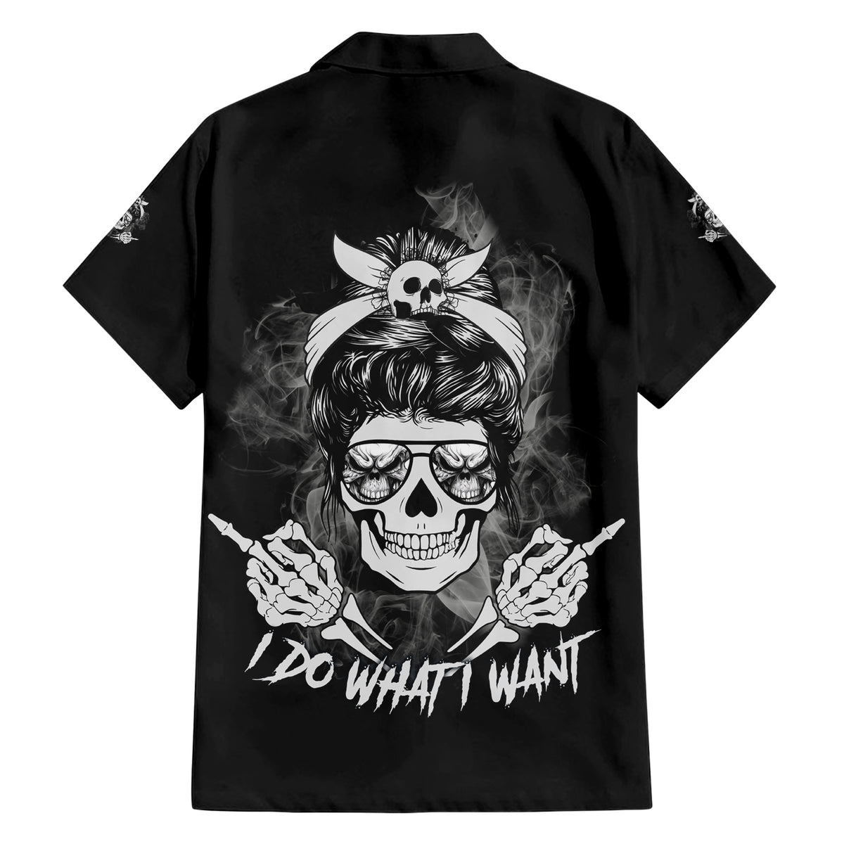 I Do What I Want Skull Black And White Hawaiian Shirt - Wonder Print Shop