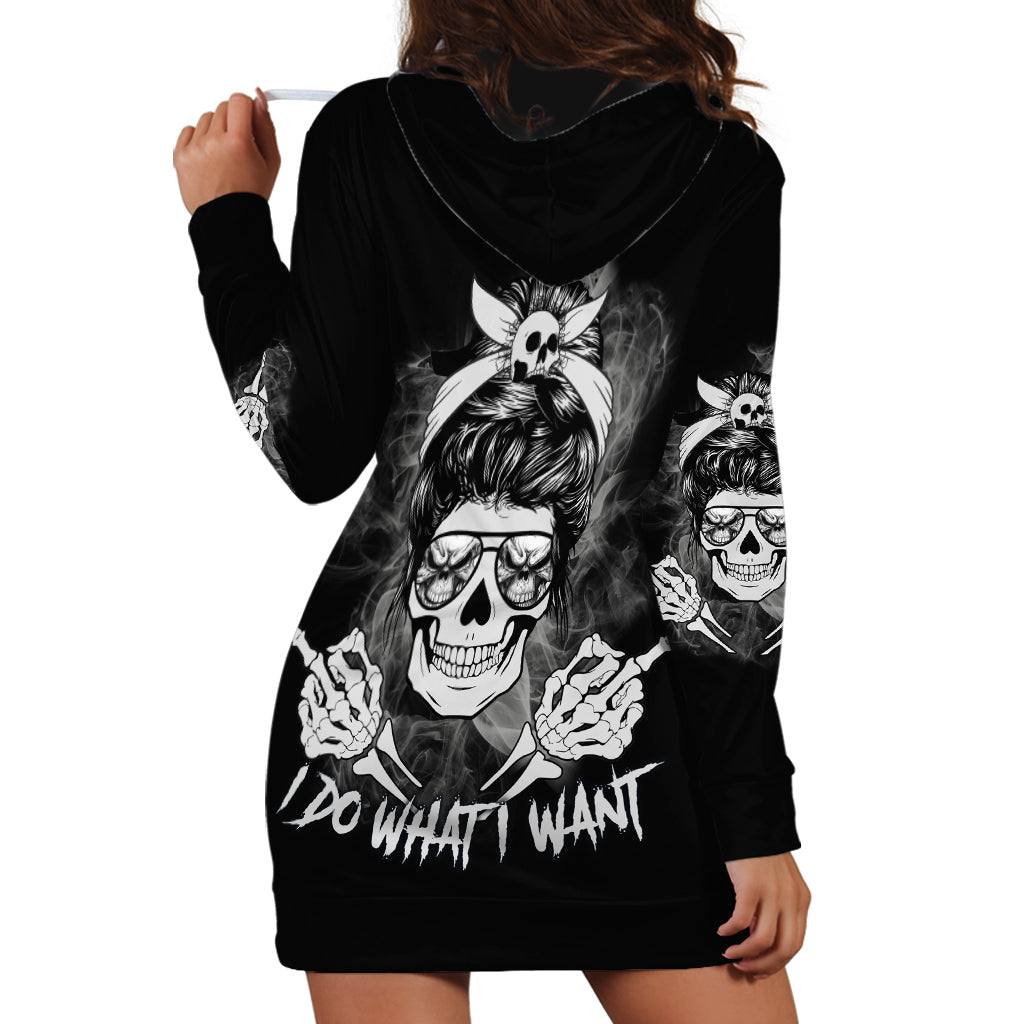 I Do What I Want Skull Black And White Hoodie Dress - Wonder Print Shop