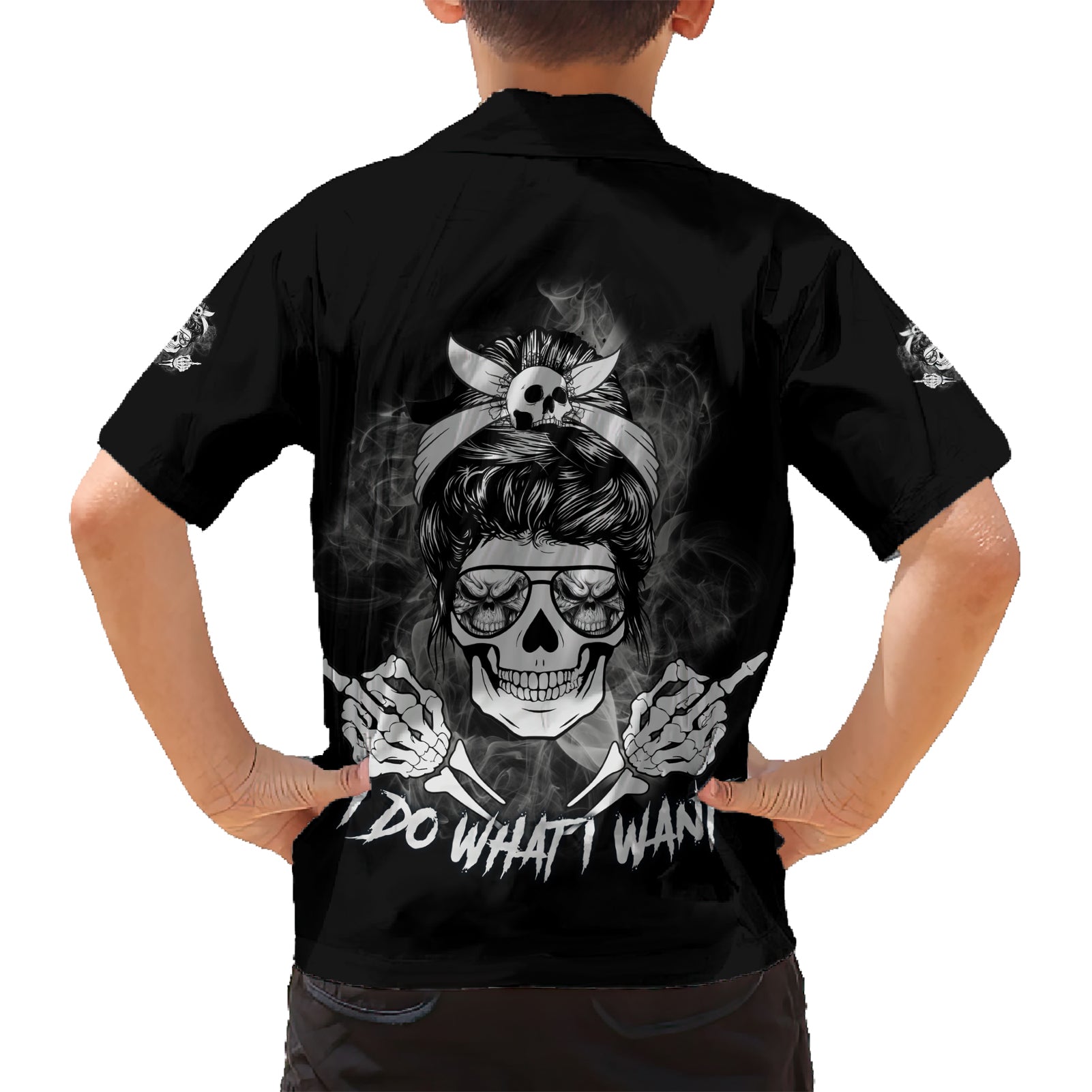 I Do What I Want Skull Black And White Kid Hawaiian Shirt - Wonder Print Shop