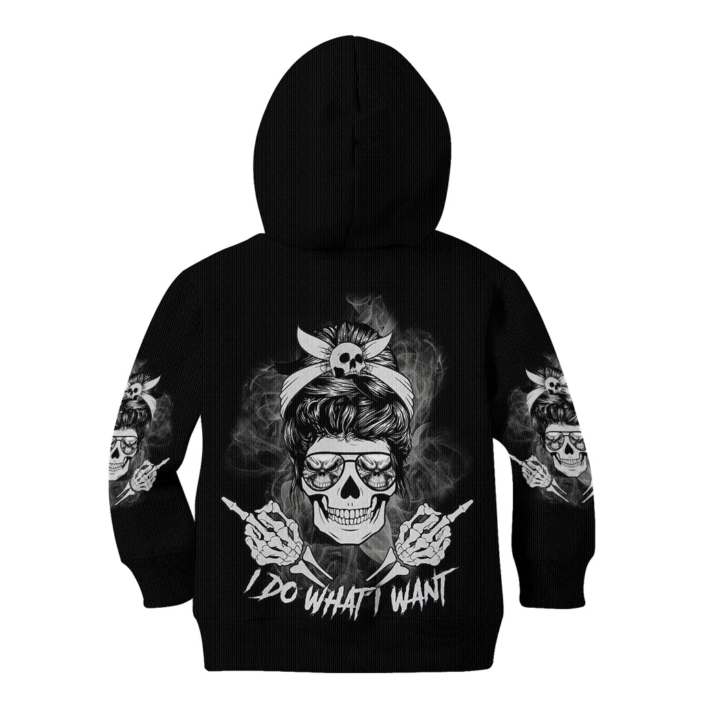 I Do What I Want Skull Black And White Kid Hoodie - Wonder Print Shop