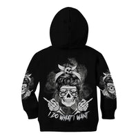 I Do What I Want Skull Black And White Kid Hoodie - Wonder Print Shop