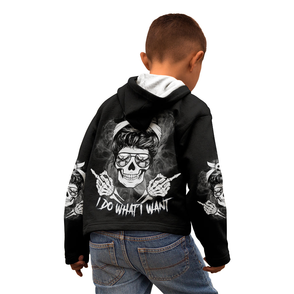 I Do What I Want Skull Black And White Kid Hoodie - Wonder Print Shop