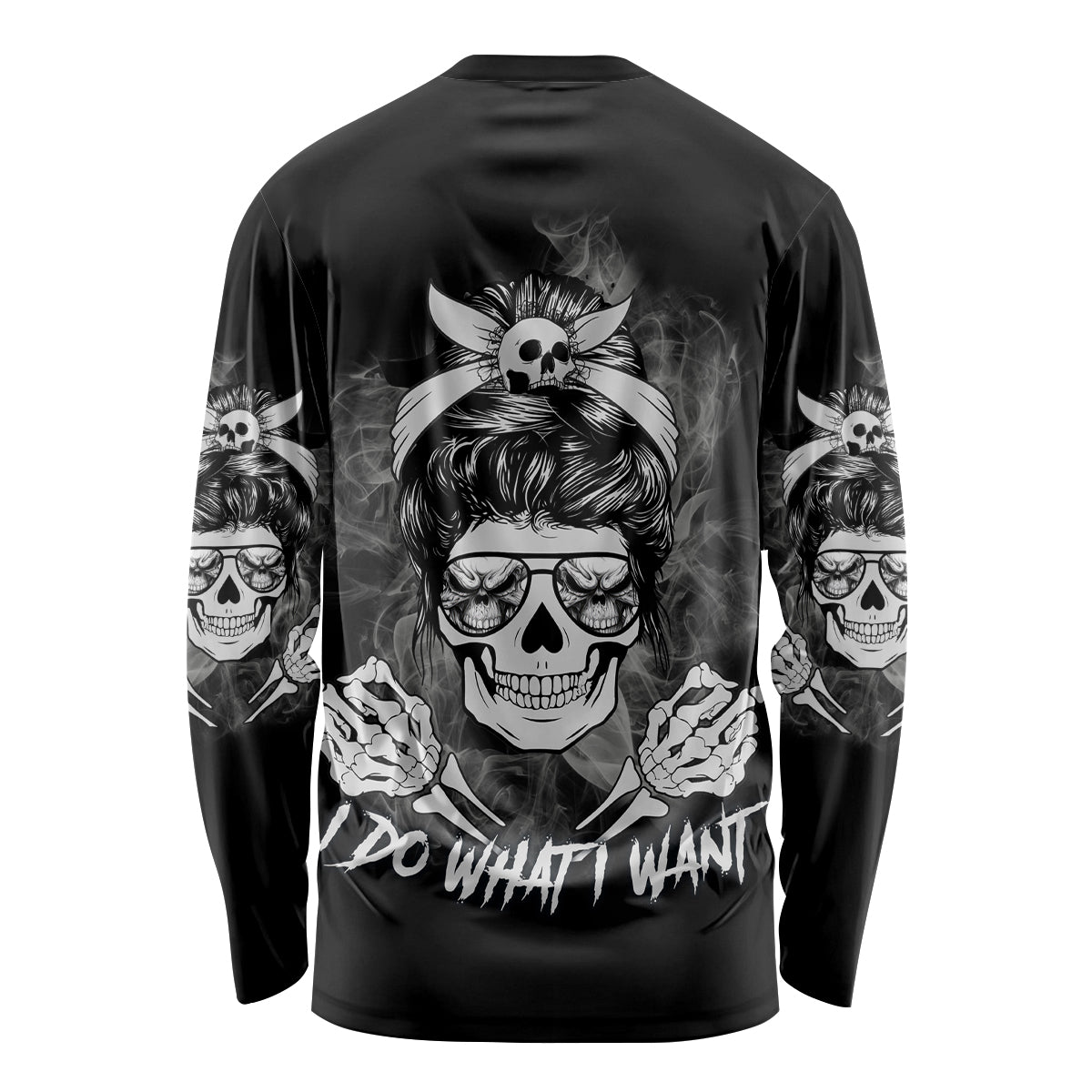 I Do What I Want Skull Black And White Long Sleeve Shirt - Wonder Print Shop