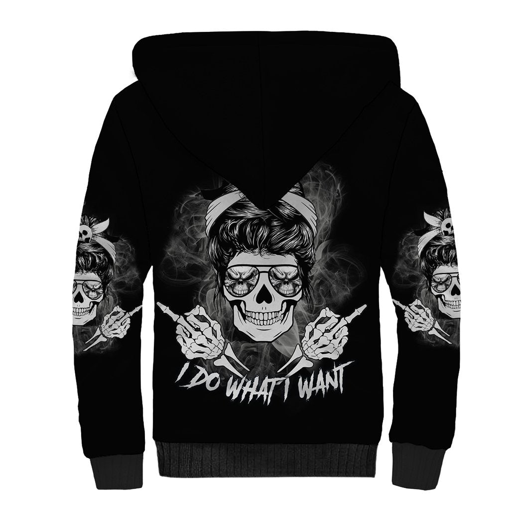 I Do What I Want Skull Black And White Sherpa Hoodie - Wonder Print Shop