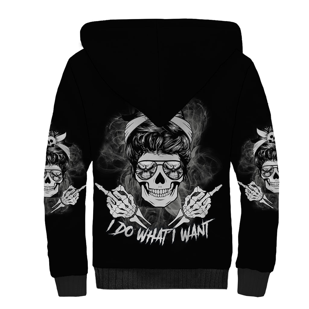I Do What I Want Skull Black And White Sherpa Hoodie - Wonder Print Shop