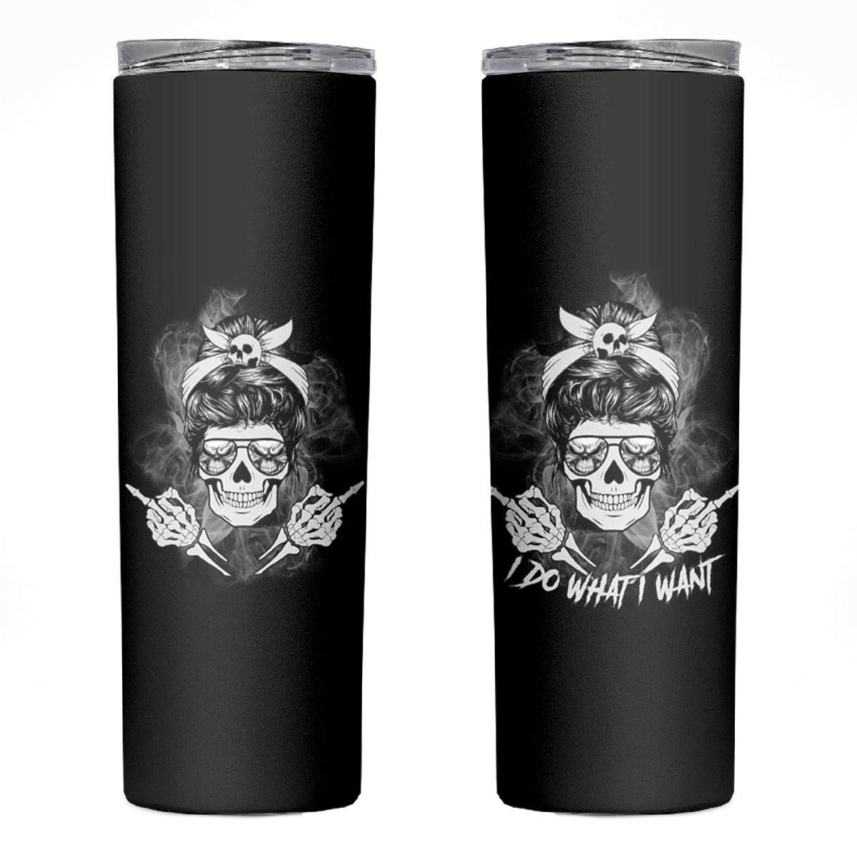 I Do What I Want Skull Black And White Skinny Tumbler - Wonder Print Shop