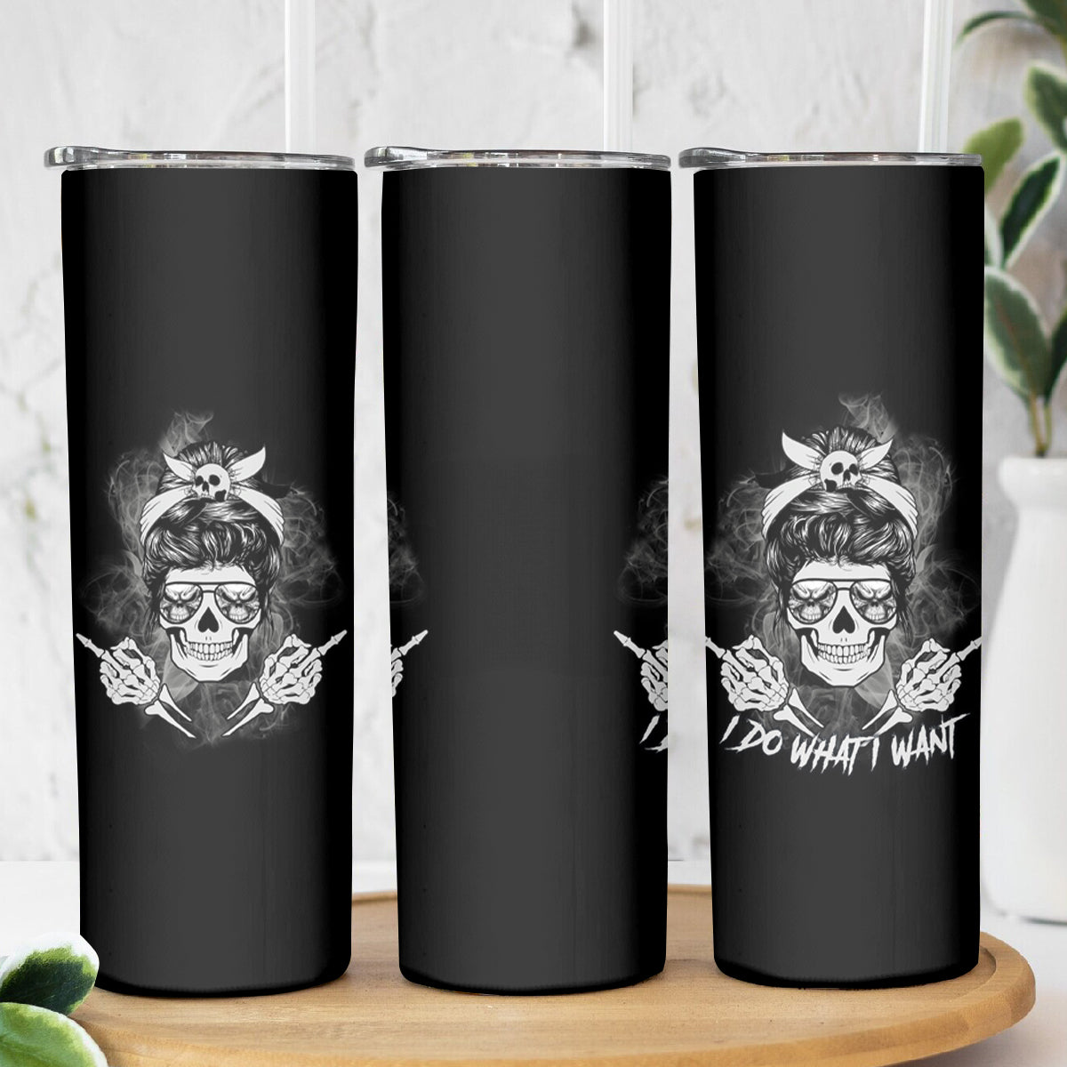 I Do What I Want Skull Black And White Skinny Tumbler - Wonder Print Shop