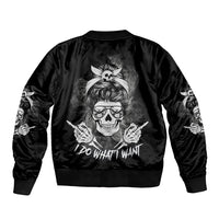 I Do What I Want Skull Black And White Sleeve Zip Bomber Jacket - Wonder Print Shop