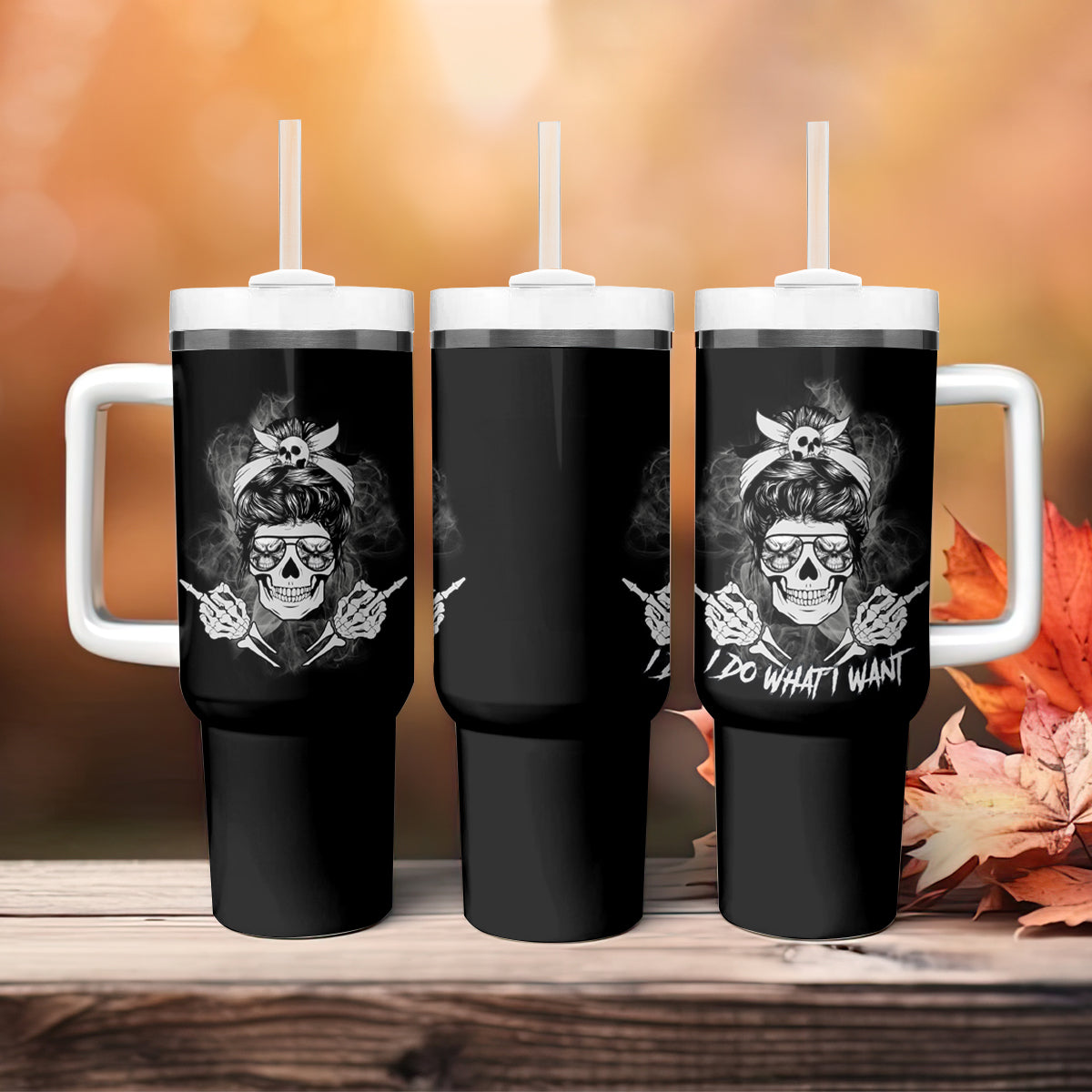 I Do What I Want Skull Black And White Tumbler With Handle - Wonder Print Shop