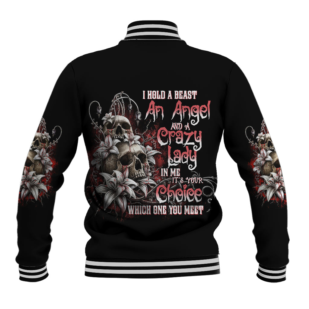 I Hold A Beast An Angel And A Crazy Lady In Me Baseball Jacket - Wonder Print Shop