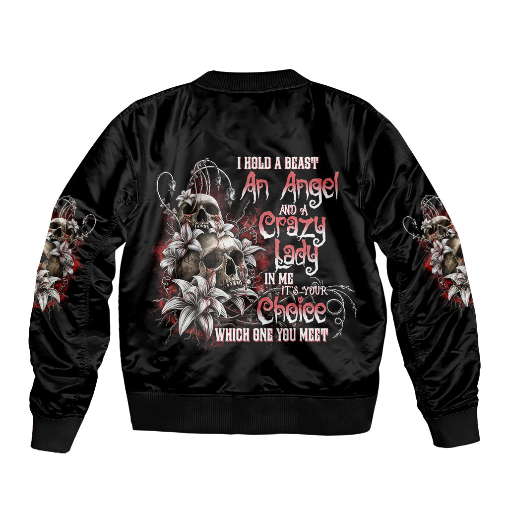 I Hold A Beast An Angel And A Crazy Lady In Me Bomber Jacket - Wonder Print Shop