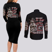 I Hold A Beast An Angel And A Crazy Lady In Me Couples Matching Long Sleeve Bodycon Dress and Long Sleeve Button Shirt - Wonder Print Shop