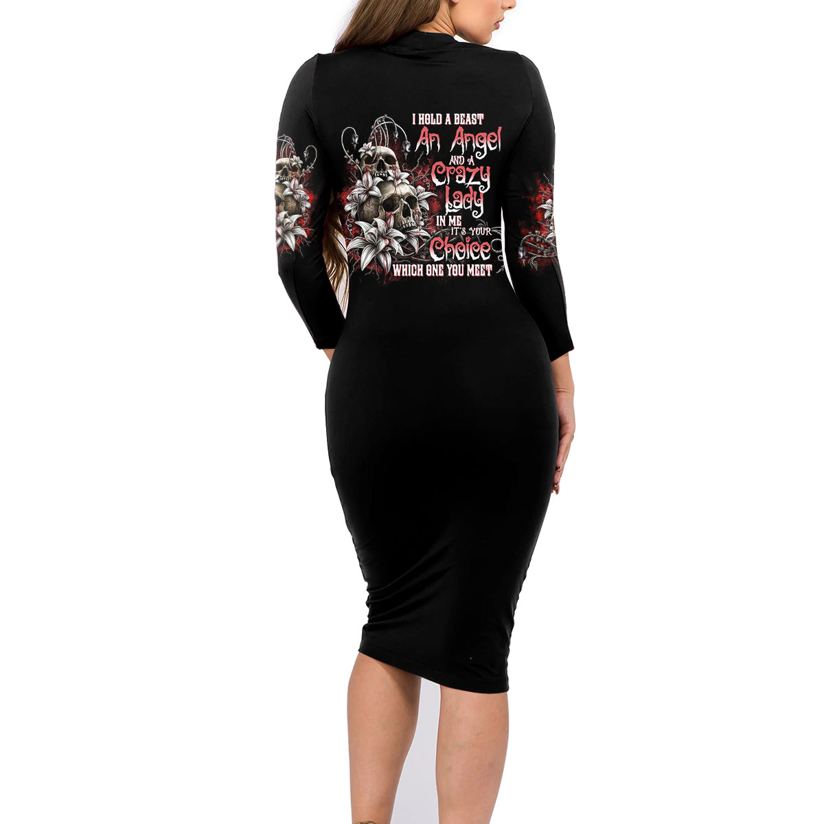 I Hold A Beast An Angel And A Crazy Lady In Me Family Matching Long Sleeve Bodycon Dress and Hawaiian Shirt - Wonder Print Shop
