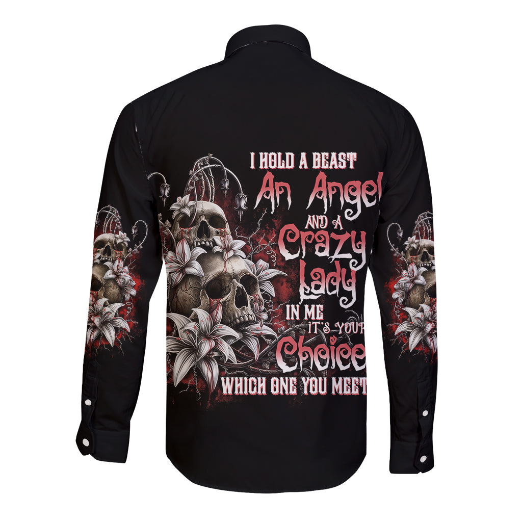 I Hold A Beast An Angel And A Crazy Lady In Me Long Sleeve Button Shirt - Wonder Print Shop