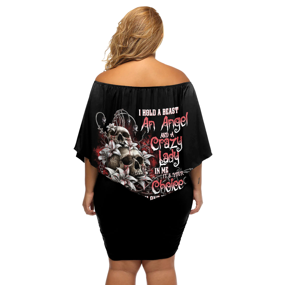 I Hold A Beast An Angel And A Crazy Lady In Me Off Shoulder Short Dress - Wonder Print Shop