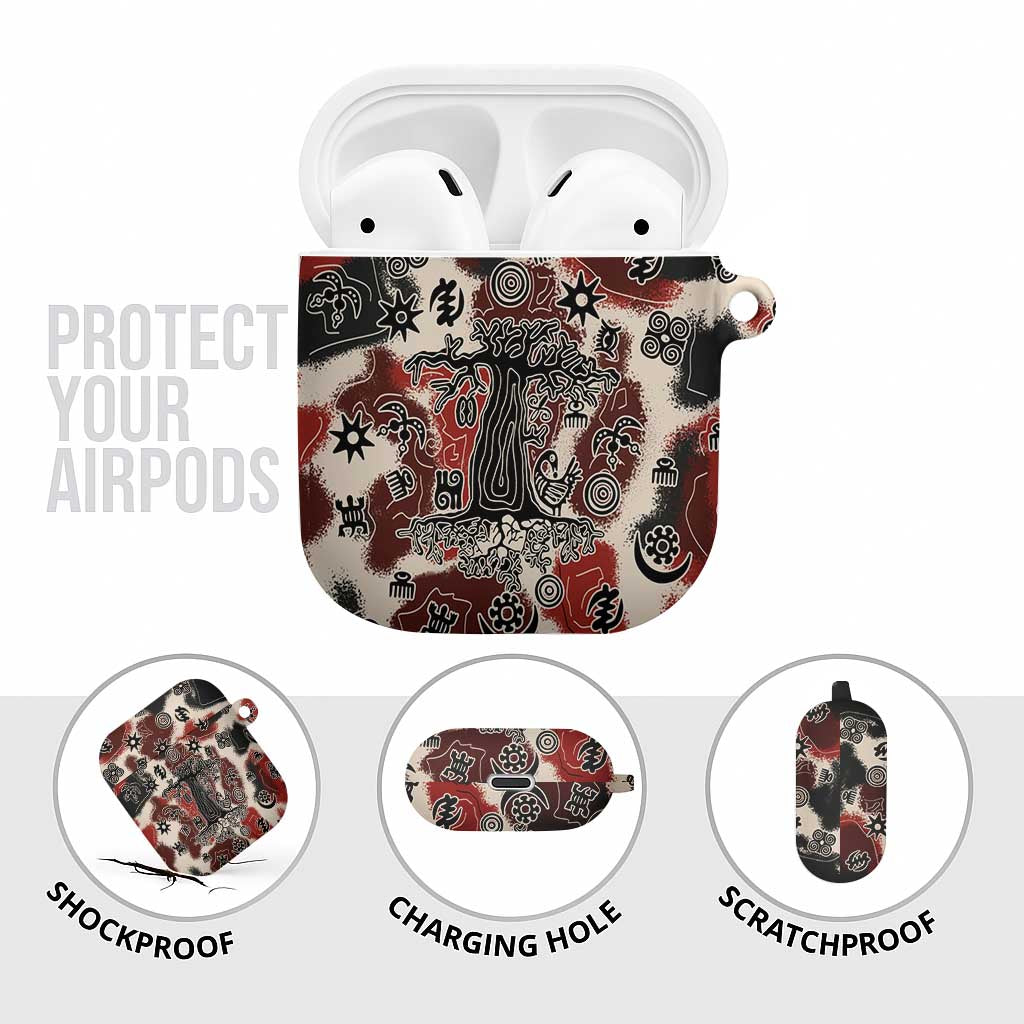 Sacred Heritage AirPods Case African Abstract Baobab Tree, Ethnic Symbols, and Red-Black Pattern - Wonder Print Shop