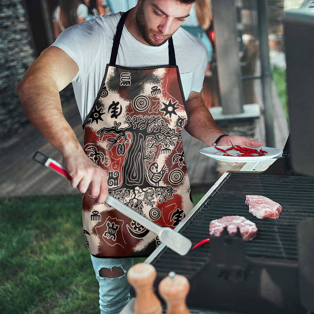 Sacred Heritage Apron African Abstract Baobab Tree, Ethnic Symbols, and Red-Black Pattern - Wonder Print Shop