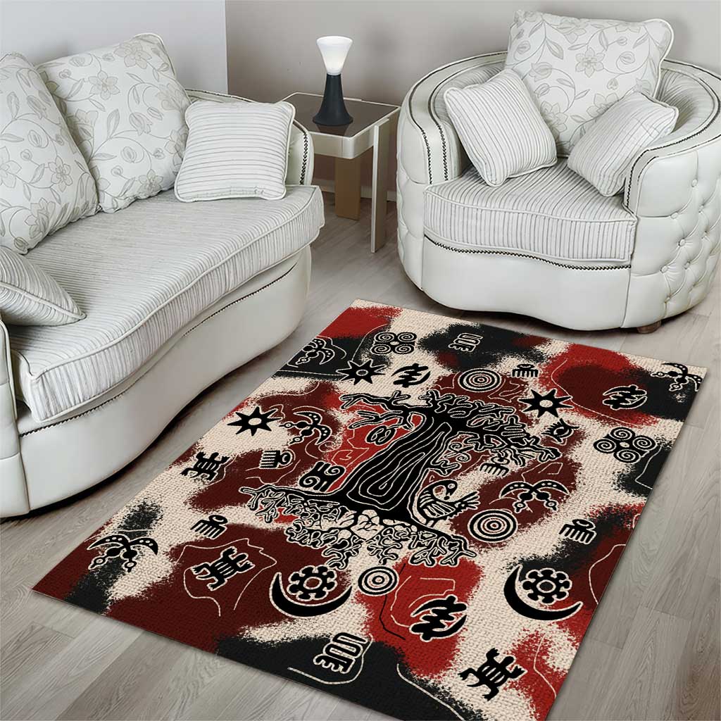Sacred Heritage Area Rug African Abstract Baobab Tree, Ethnic Symbols, and Red-Black Pattern - Wonder Print Shop