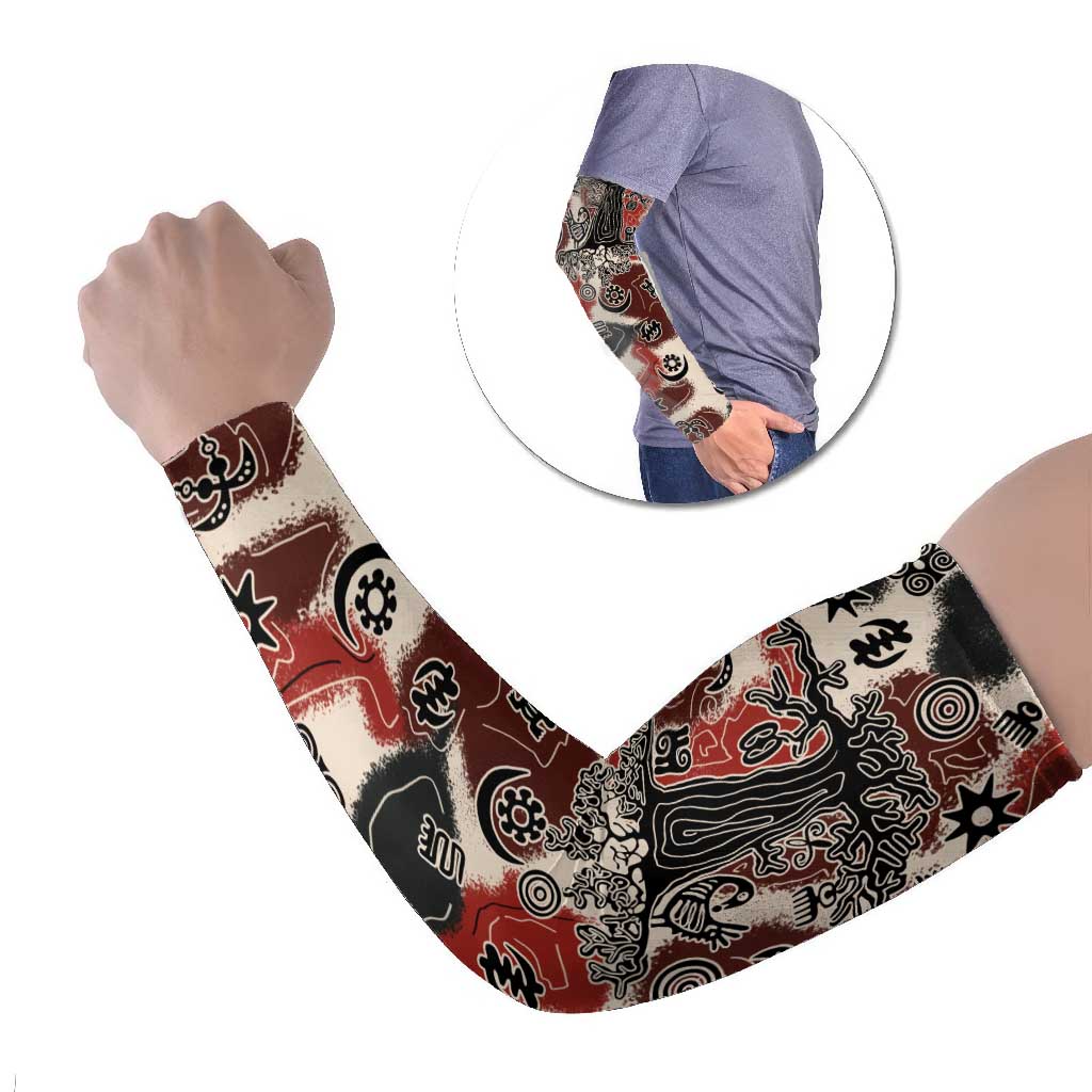 Sacred Heritage Arm Sleeves African Abstract Baobab Tree, Ethnic Symbols, and Red-Black Pattern - Wonder Print Shop