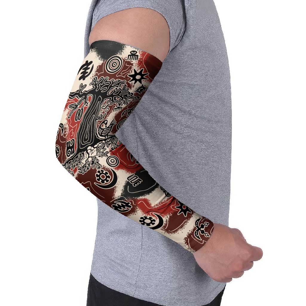 Sacred Heritage Arm Sleeves African Abstract Baobab Tree, Ethnic Symbols, and Red-Black Pattern - Wonder Print Shop