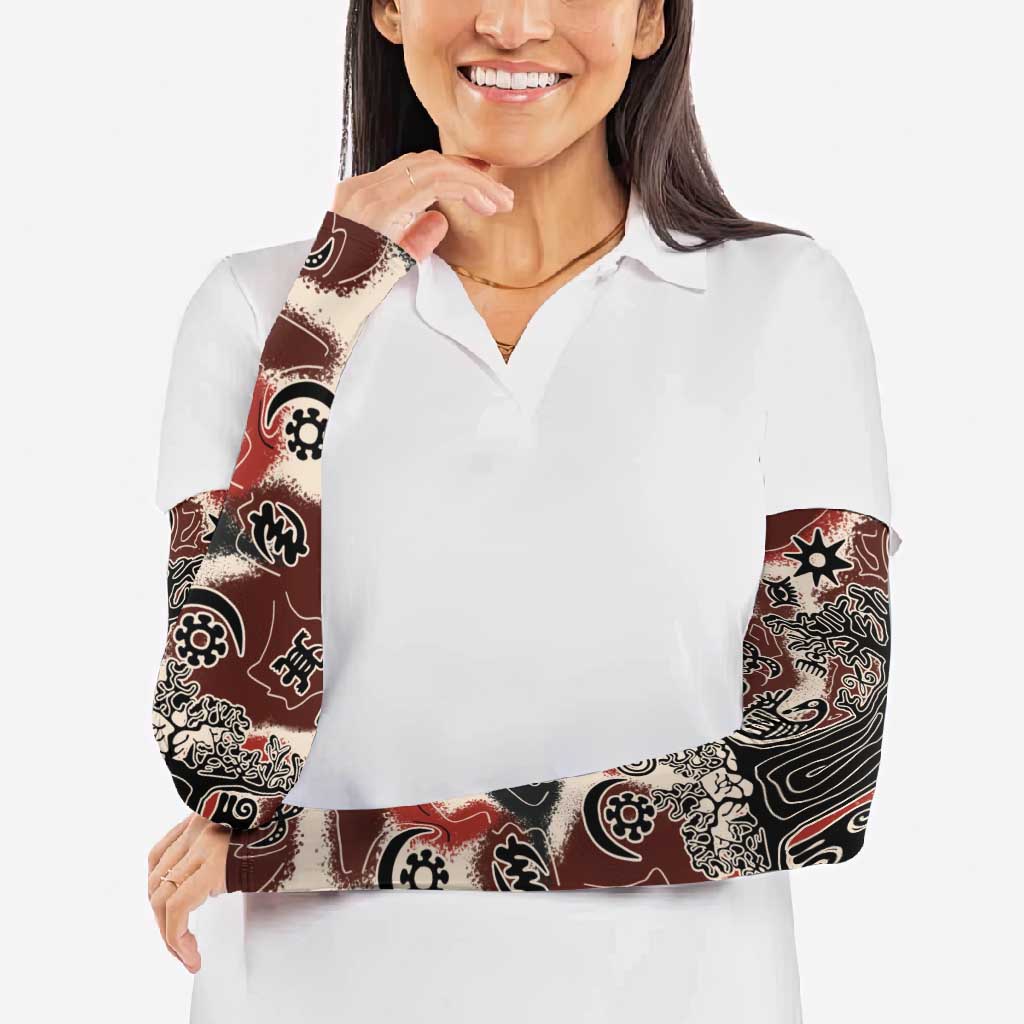 Sacred Heritage Arm Sleeves African Abstract Baobab Tree, Ethnic Symbols, and Red-Black Pattern - Wonder Print Shop
