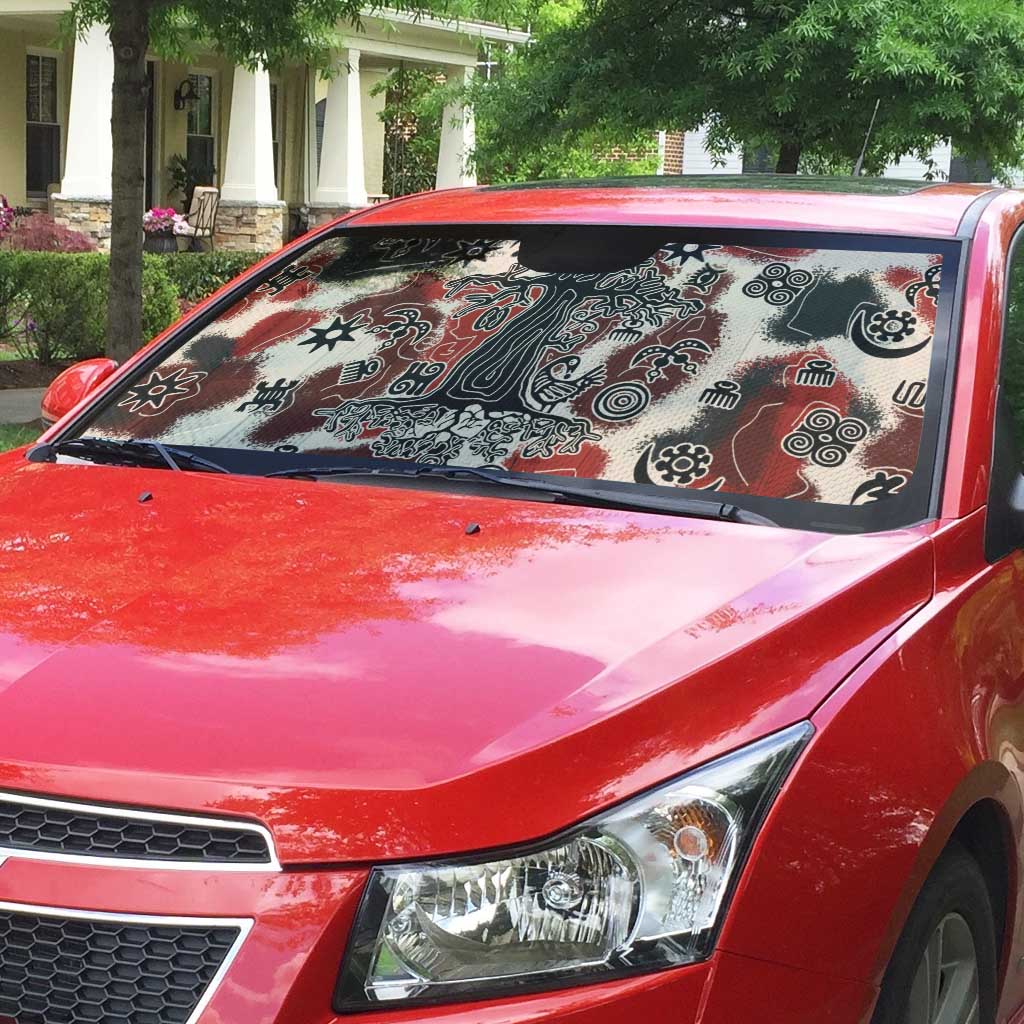 Sacred Heritage Auto Sun Shade African Abstract Baobab Tree, Ethnic Symbols, and Red-Black Pattern - Wonder Print Shop