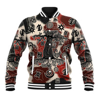 Sacred Heritage Baseball Jacket African Abstract Baobab Tree, Ethnic Symbols, and Red-Black Pattern - Wonder Print Shop
