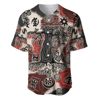 Sacred Heritage Baseball Jersey African Abstract Baobab Tree, Ethnic Symbols, and Red-Black Pattern - Wonder Print Shop