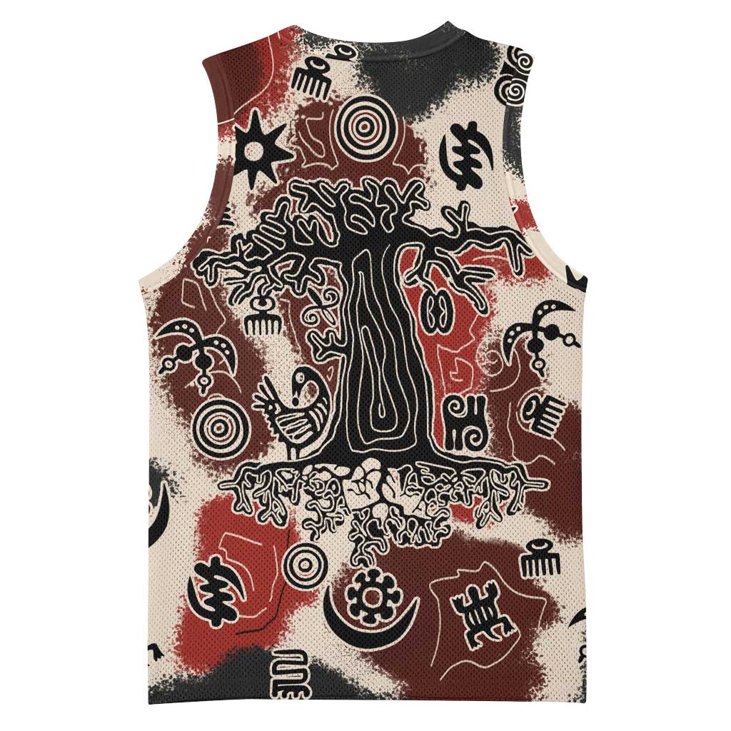 Sacred Heritage Basketball Jersey African Abstract Baobab Tree, Ethnic Symbols, and Red-Black Pattern - Wonder Print Shop