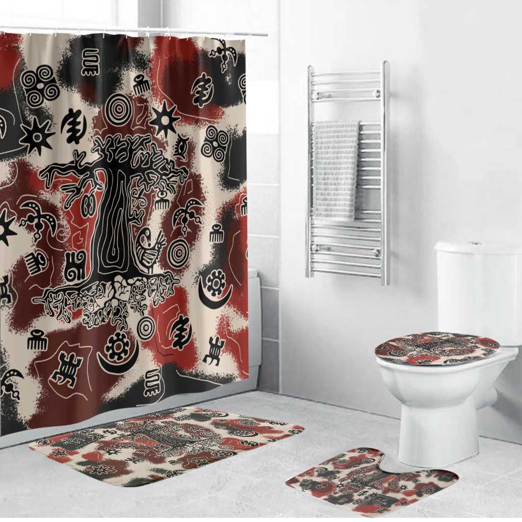 Sacred Heritage Bathroom Set African Abstract Baobab Tree, Ethnic Symbols, and Red-Black Pattern - Wonder Print Shop