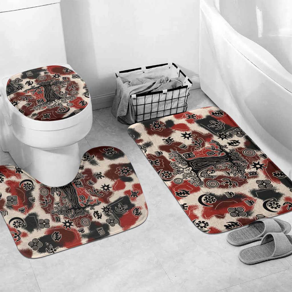 Sacred Heritage Bathroom Set African Abstract Baobab Tree, Ethnic Symbols, and Red-Black Pattern - Wonder Print Shop