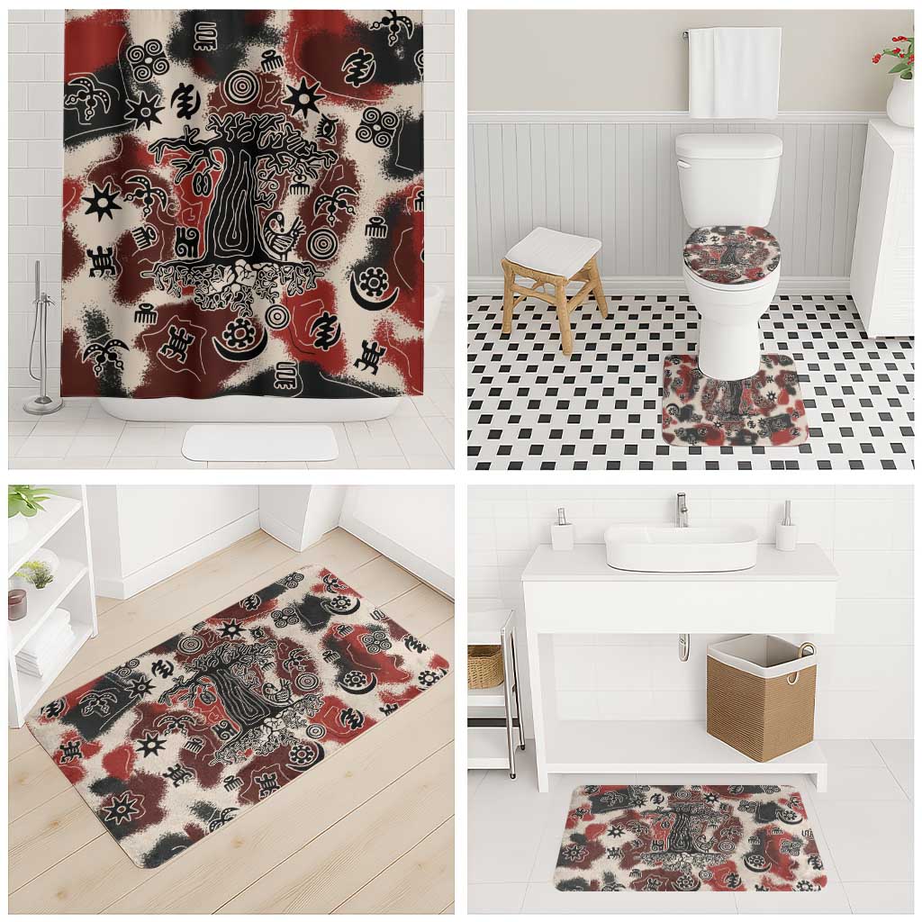 Sacred Heritage Bathroom Set African Abstract Baobab Tree, Ethnic Symbols, and Red-Black Pattern - Wonder Print Shop