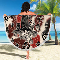 Sacred Heritage Beach Blanket African Abstract Baobab Tree, Ethnic Symbols, and Red-Black Pattern - Wonder Print Shop
