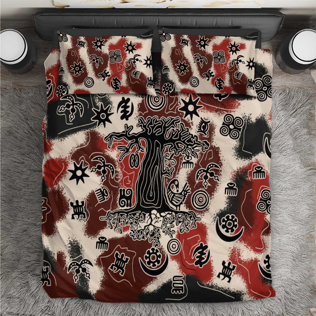 Sacred Heritage Bedding Set African Abstract Baobab Tree, Ethnic Symbols, and Red-Black Pattern - Wonder Print Shop