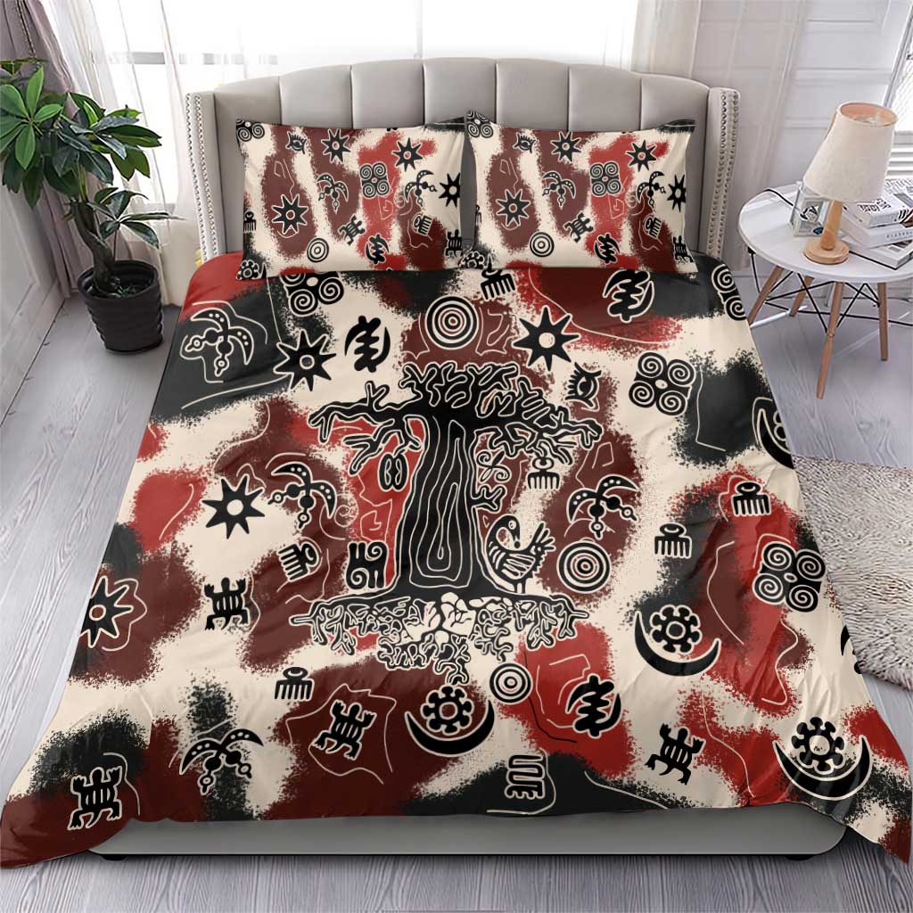 Sacred Heritage Bedding Set African Abstract Baobab Tree, Ethnic Symbols, and Red-Black Pattern - Wonder Print Shop
