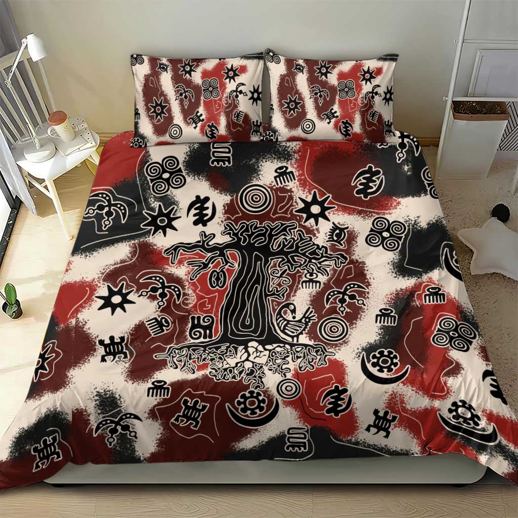 Sacred Heritage Bedding Set African Abstract Baobab Tree, Ethnic Symbols, and Red-Black Pattern - Wonder Print Shop