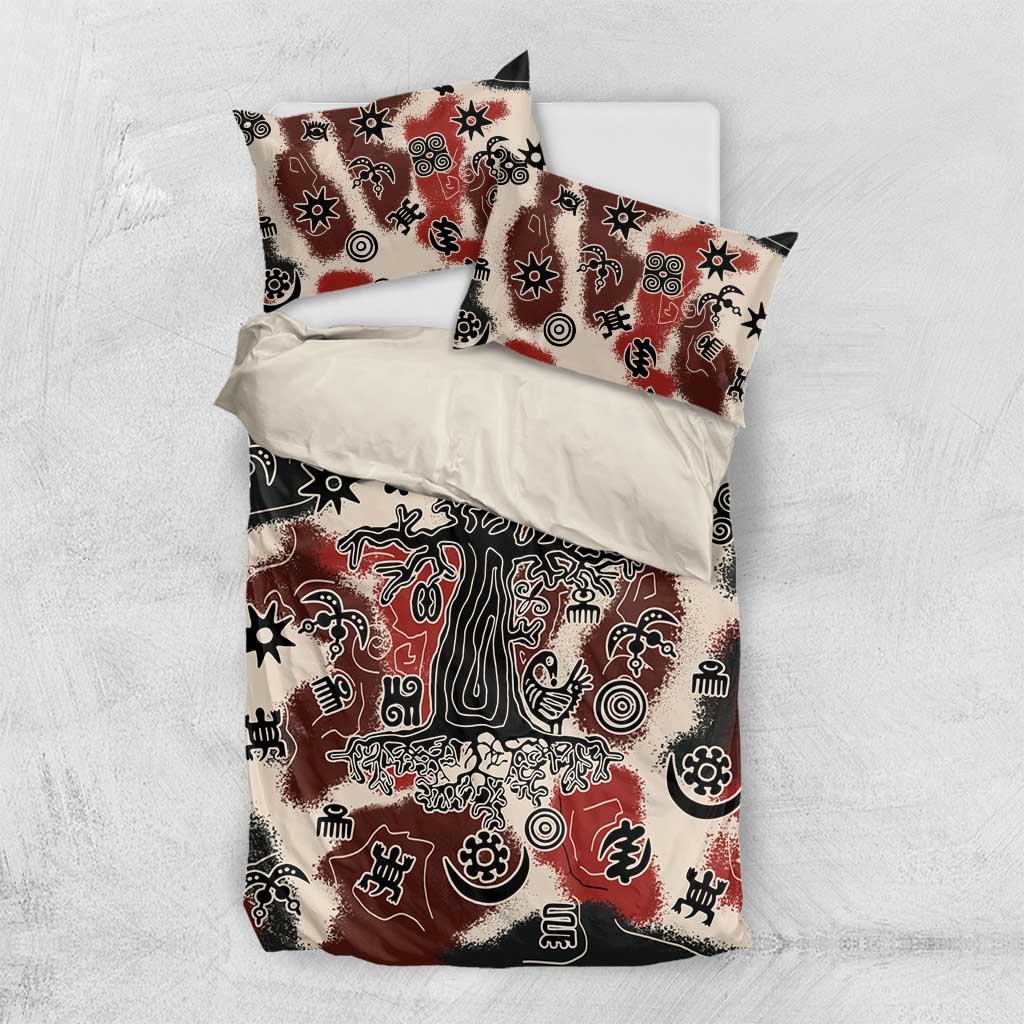 Sacred Heritage Bedding Set African Abstract Baobab Tree, Ethnic Symbols, and Red-Black Pattern - Wonder Print Shop
