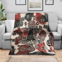 Sacred Heritage Blanket African Abstract Baobab Tree, Ethnic Symbols, and Red-Black Pattern - Wonder Print Shop