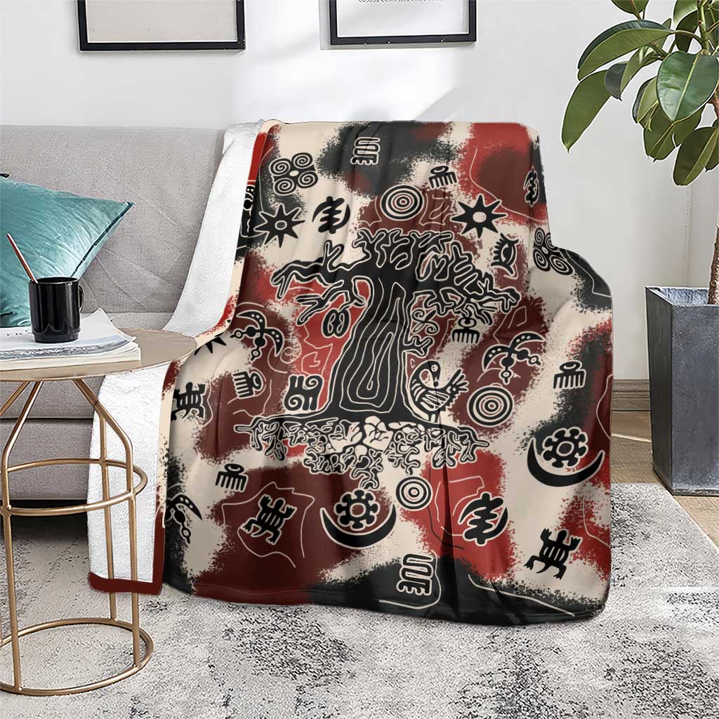 Sacred Heritage Blanket African Abstract Baobab Tree, Ethnic Symbols, and Red-Black Pattern - Wonder Print Shop