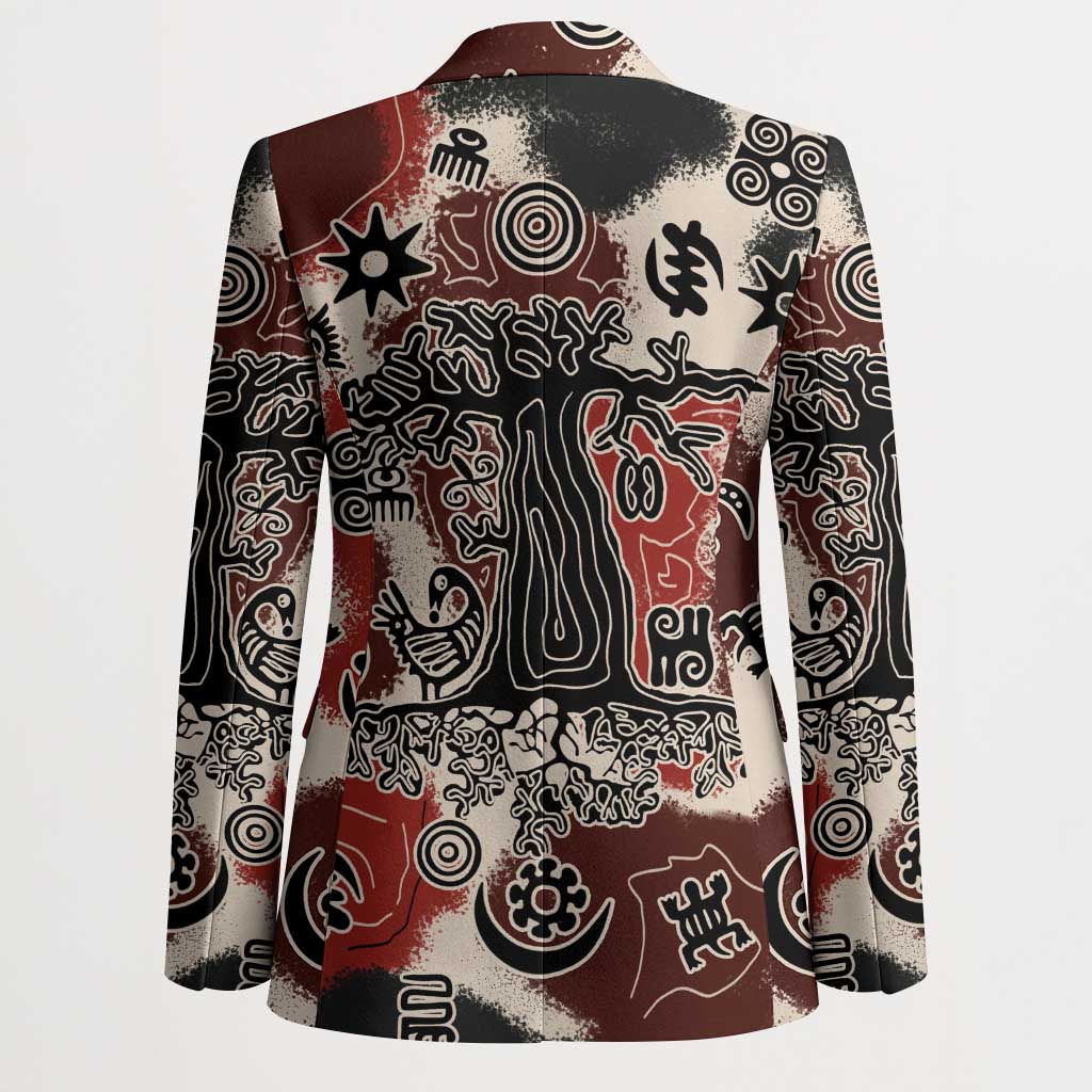 Sacred Heritage Blazer African Abstract Baobab Tree, Ethnic Symbols, and Red-Black Pattern - Wonder Print Shop