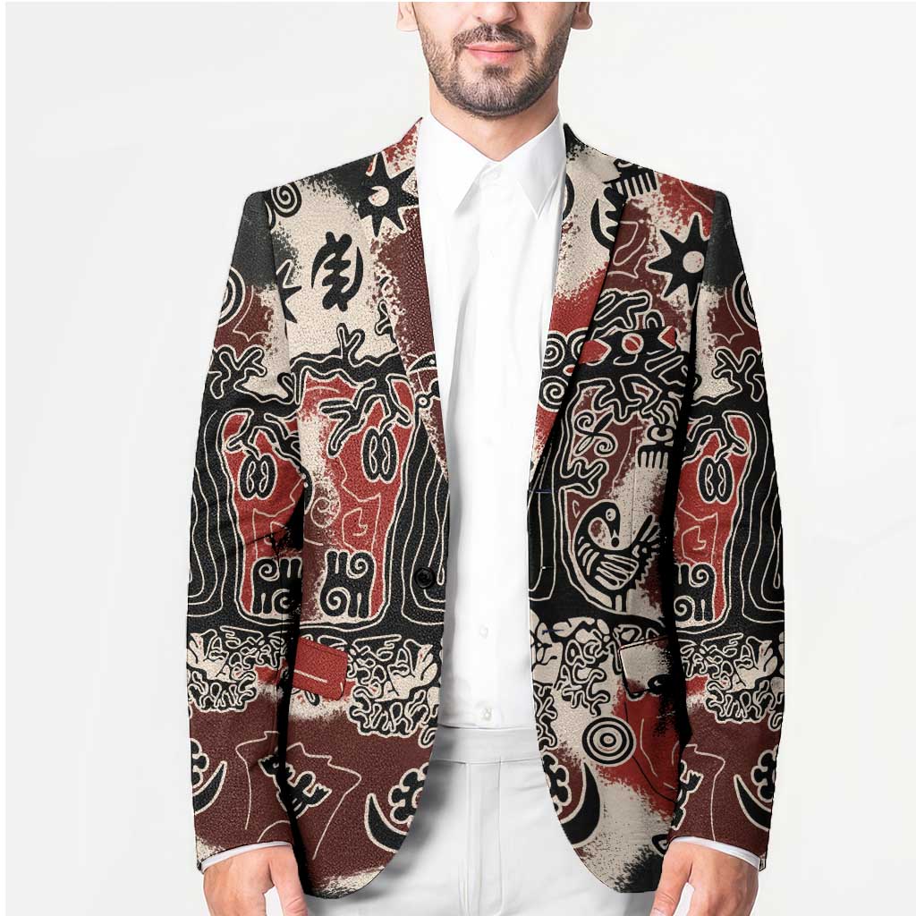 Sacred Heritage Blazer African Abstract Baobab Tree, Ethnic Symbols, and Red-Black Pattern - Wonder Print Shop